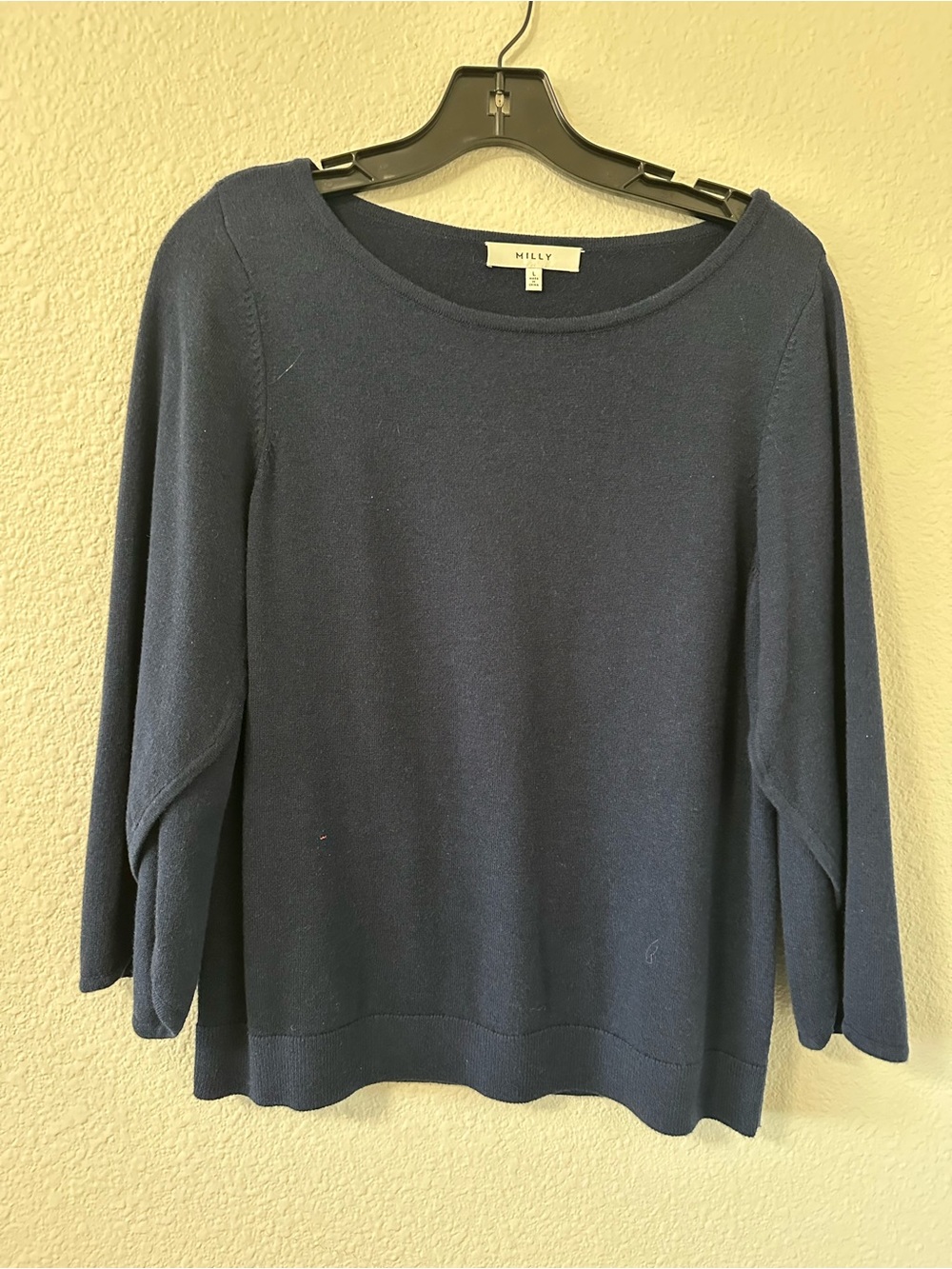 MILLY Navy Knit Sweater Cape Sleeve Boat Neck Top Size L